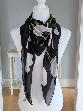 Dana Buchman Large Scarf Floral Print Sheer Square Beech Cover-Up